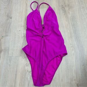 Abercrombie & Fitch Fuchsia Pink One Piece Cutout Swimsuit Women’s Size XL